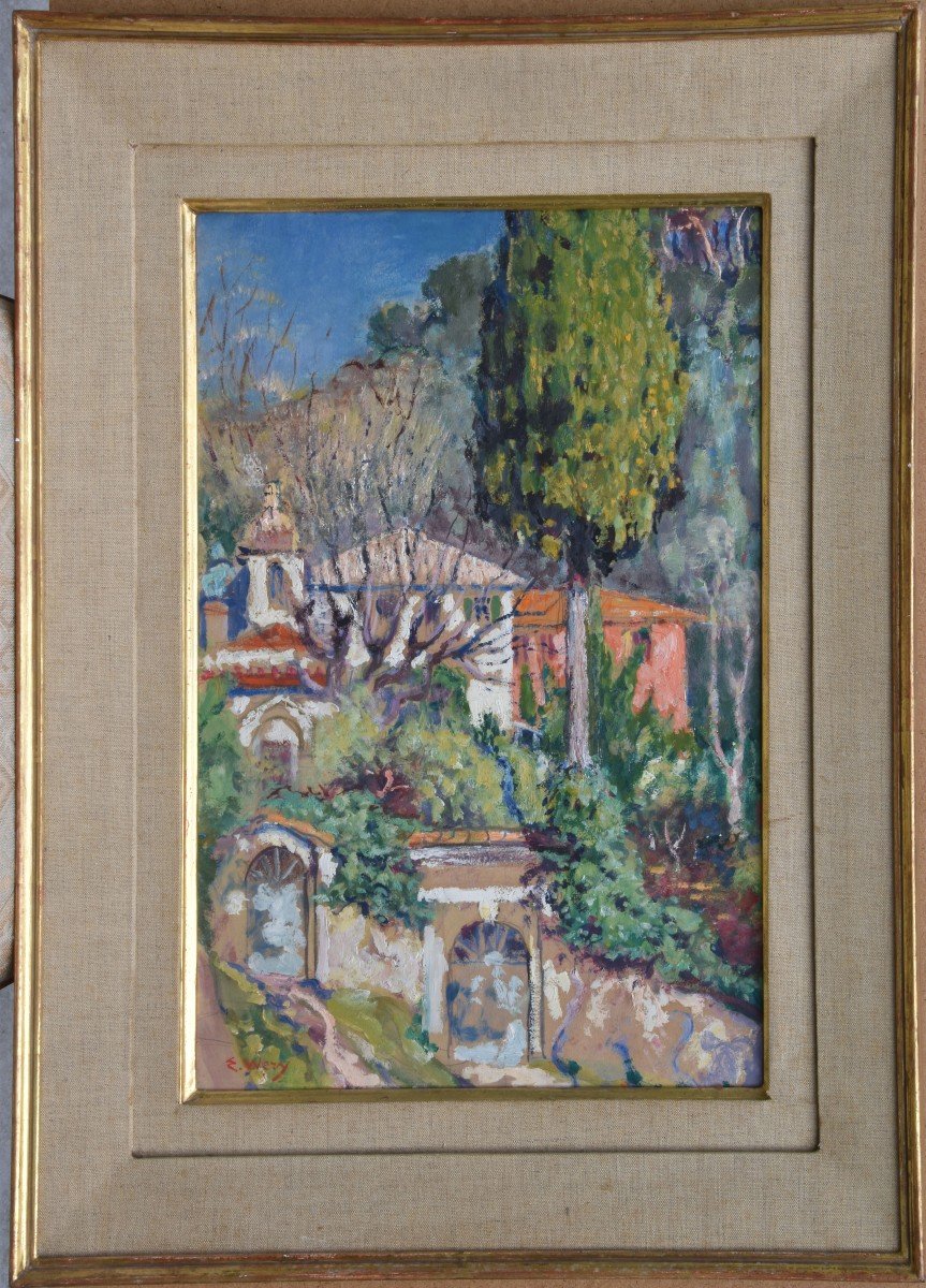 Emile WERY "La maison dans les abres" Huile sur carton 44x31